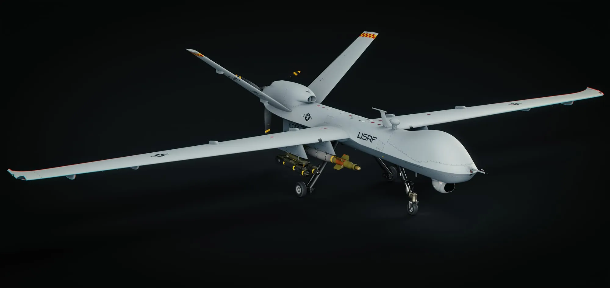 A military unmanned aircraft on a dark background